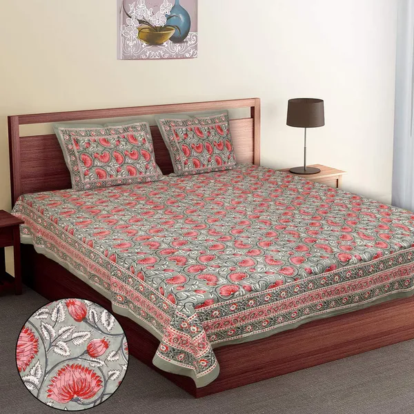 Grey_Cotton_Royal_Blossom_Empire_Double_Bedsheet_With_Pillow_Cover_108_X_108_Cm